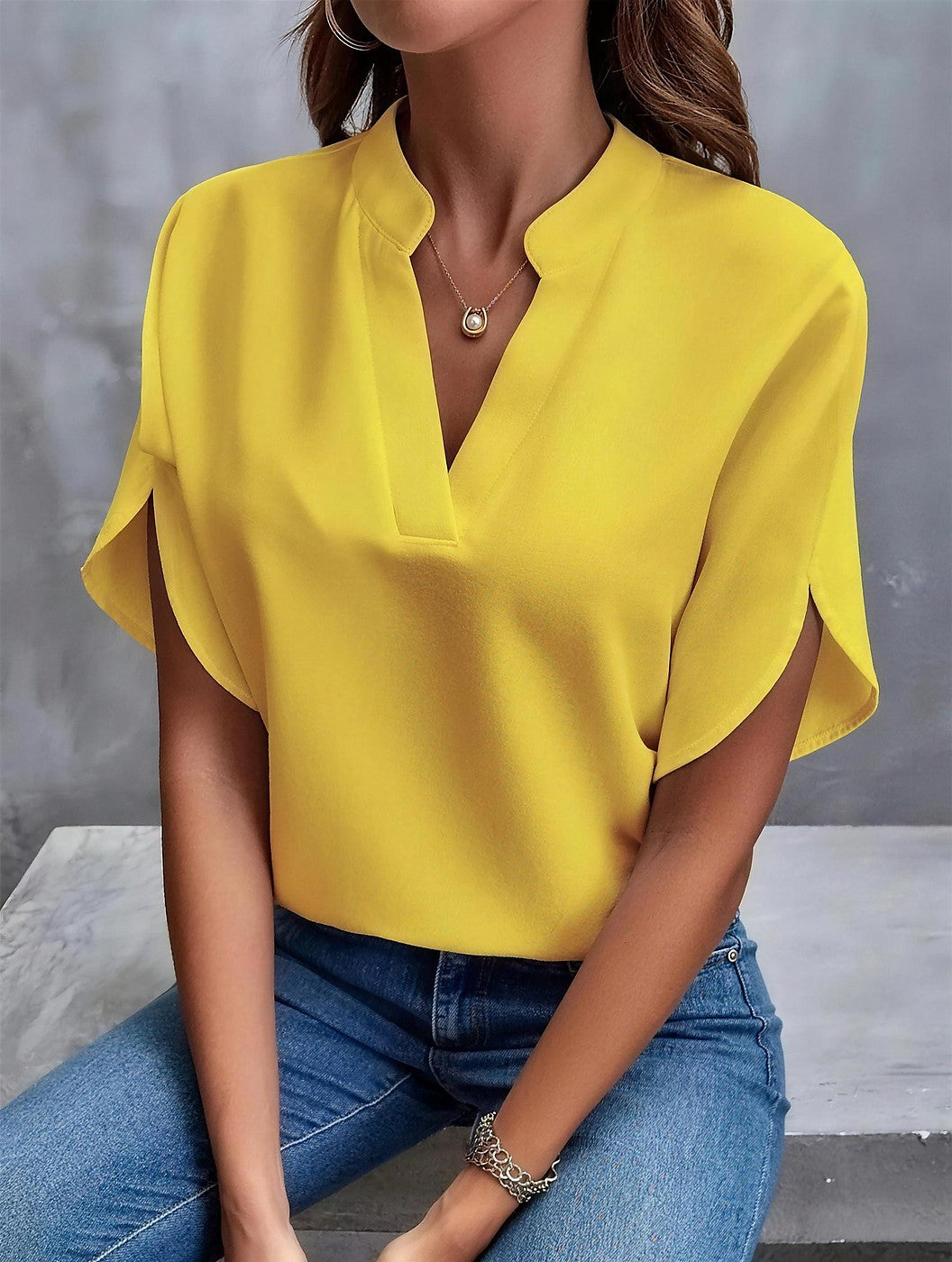 Women's Short Sleeve V Neck Blouse