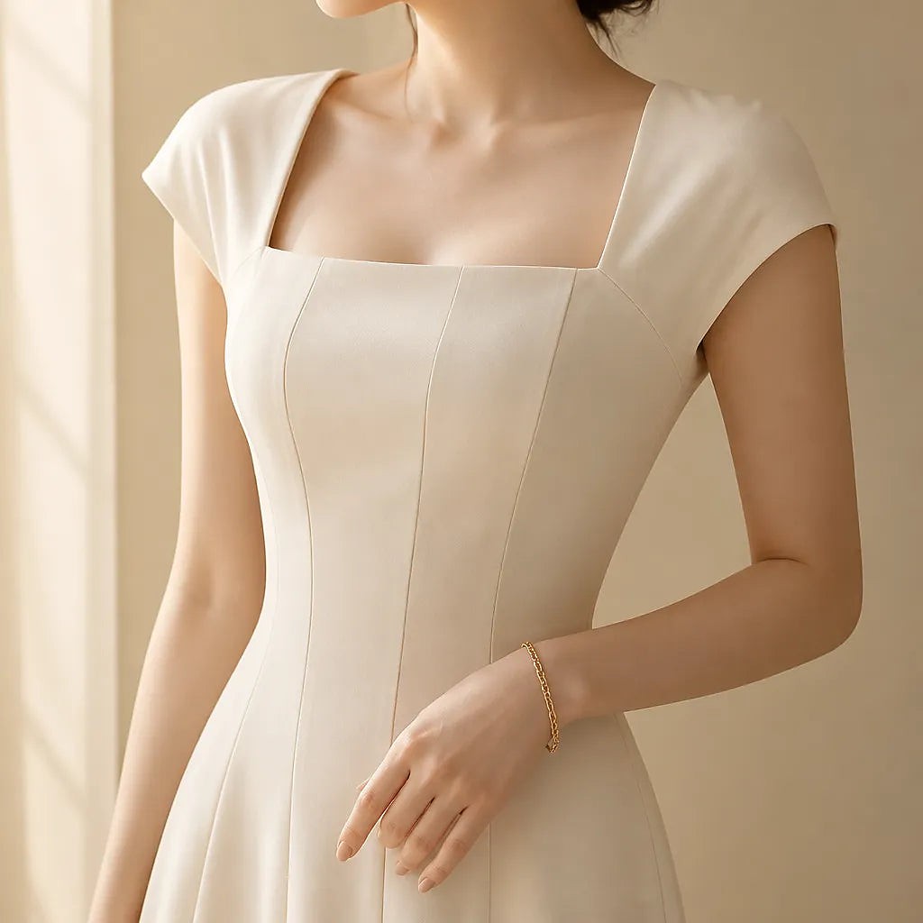 Women's Square Neck Cap Sleeve Midi Dress