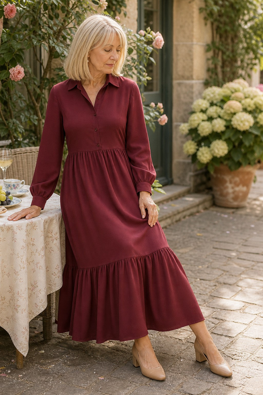 Women's Long Sleeve Collared Maxi Dress