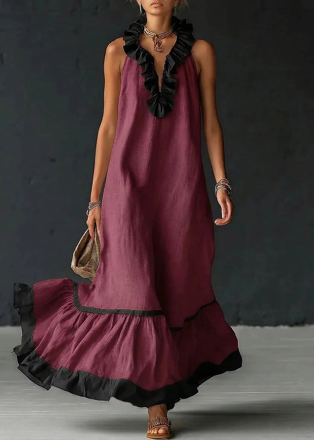 Women's Halter Ruffle Maxi Dress