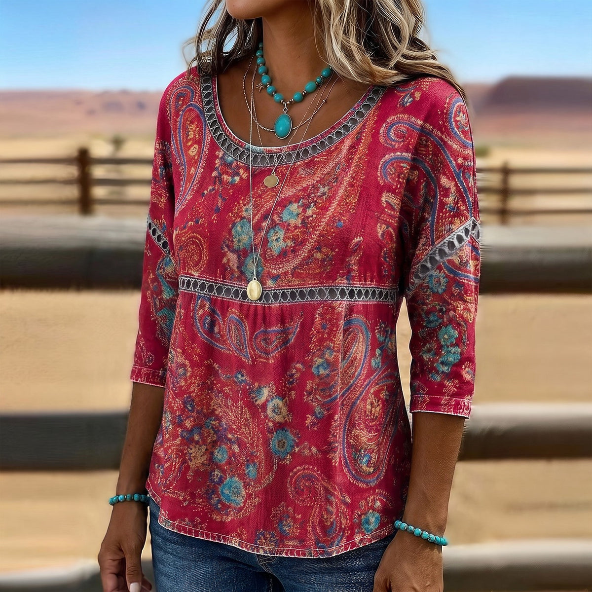 Women's Lace Trim Scoop Neck Blouse