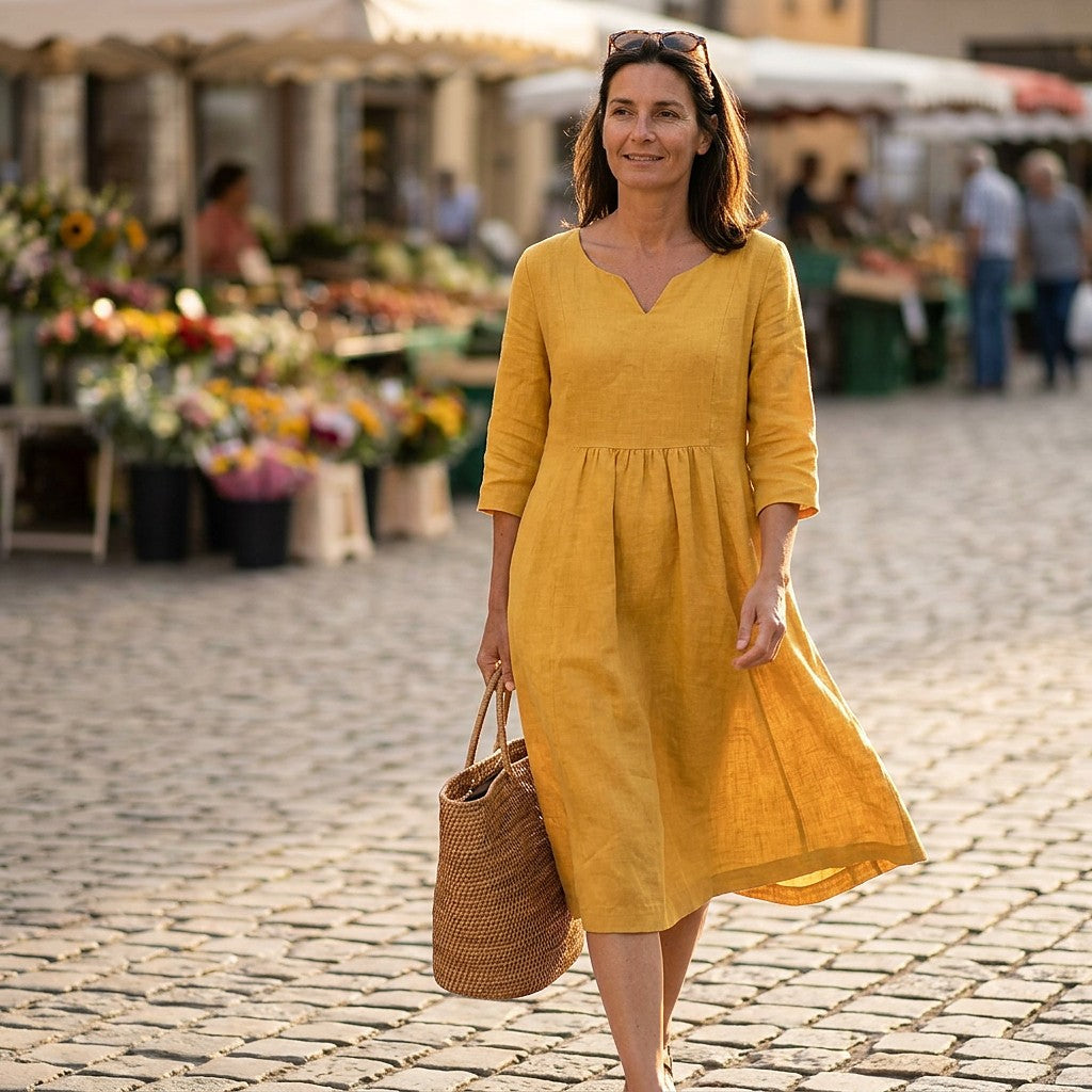Women's V-Neck 3/4 Sleeve Midi Dress
