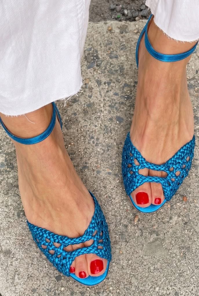 Women's Woven Flat Sandals with Ankle Strap