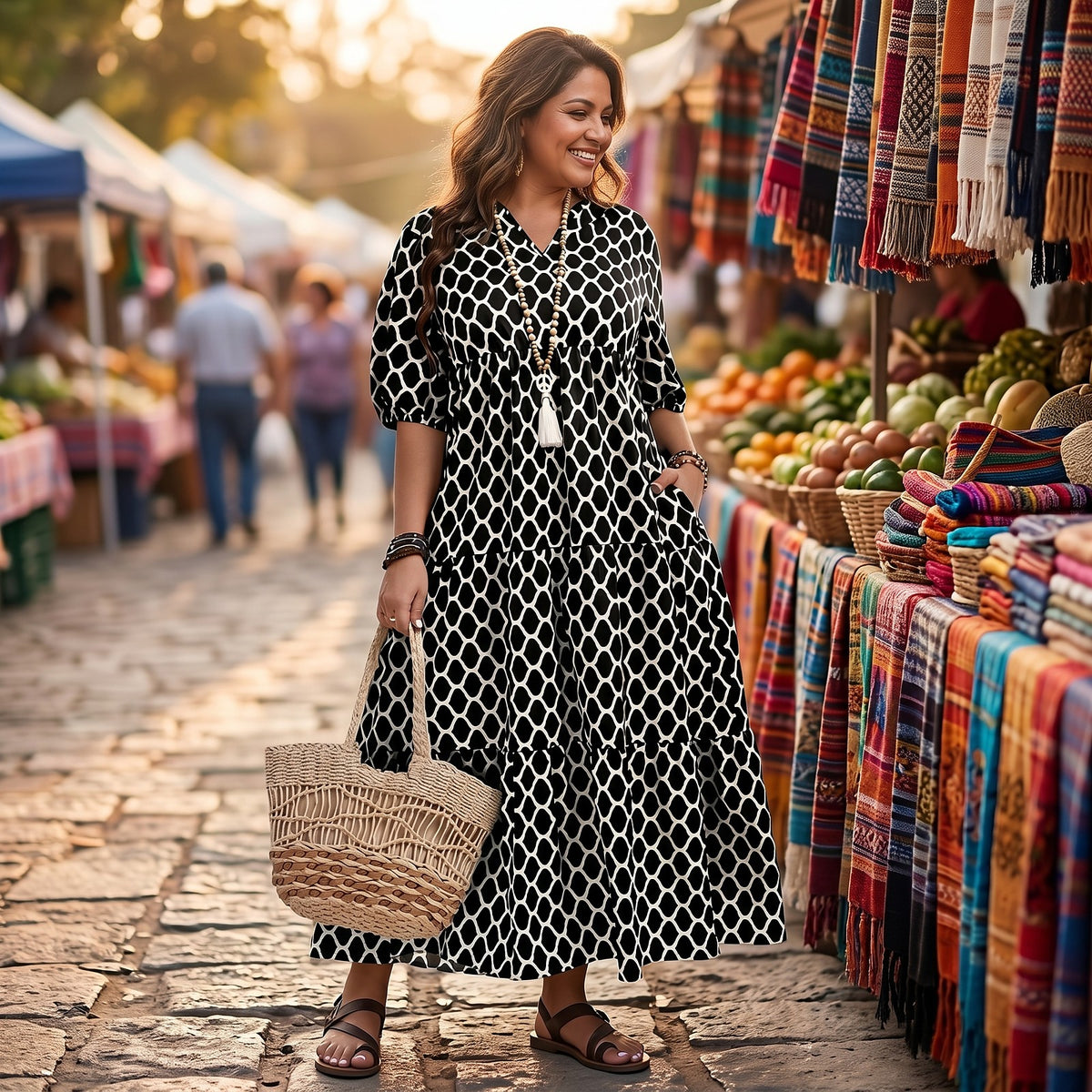 Women's Tiered Maxi Dress with Pockets