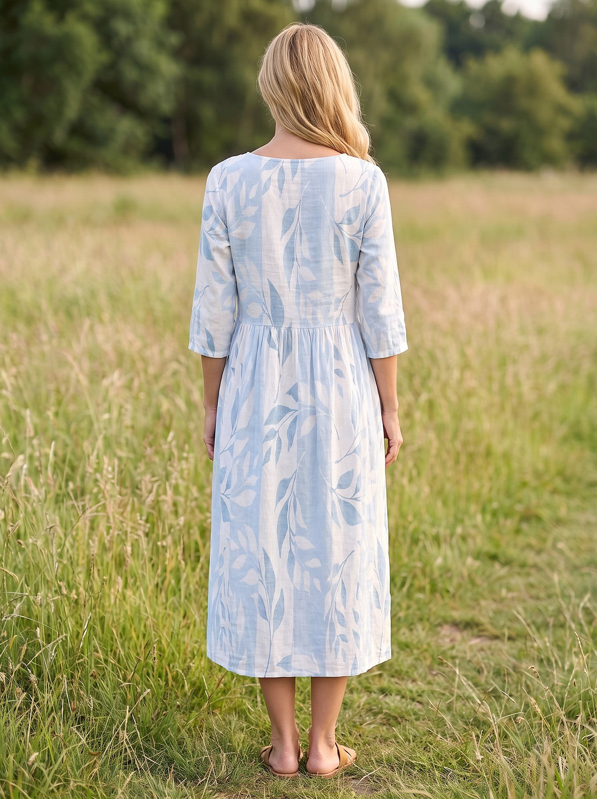 Women's Tropical Print Round Neck Sundress