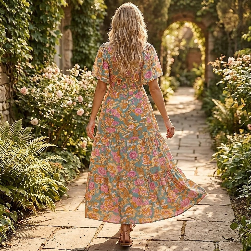 Women's Smocked Floral Maxi Dress