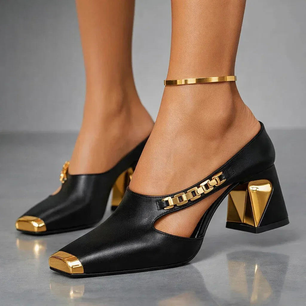 Women's Pointed Toe Block Heel Mules