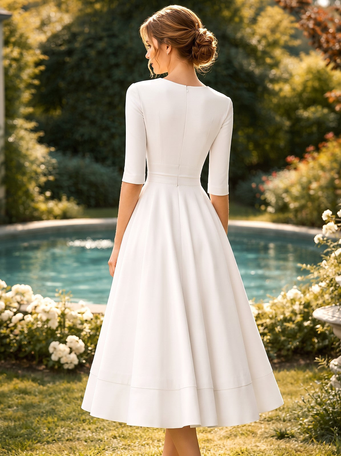 Women's Draped V Neck Midi Dress