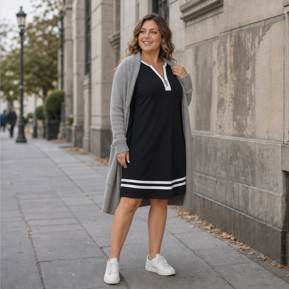 Women's Half Zip Long Sleeve Shift Dress