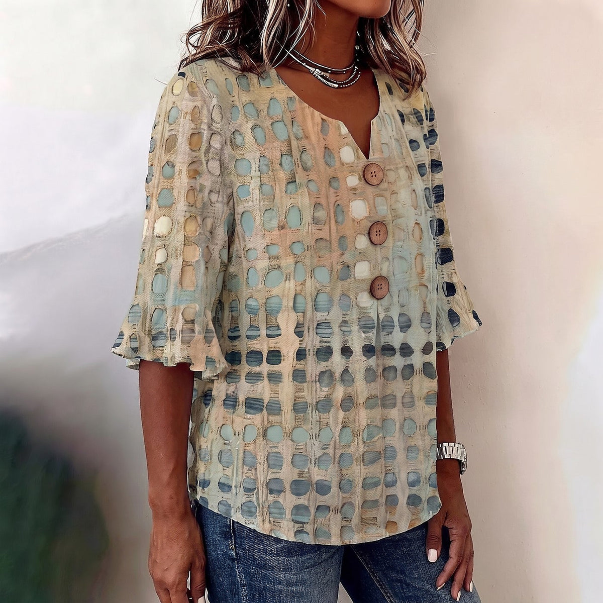Women's Printed V Neck Blouse