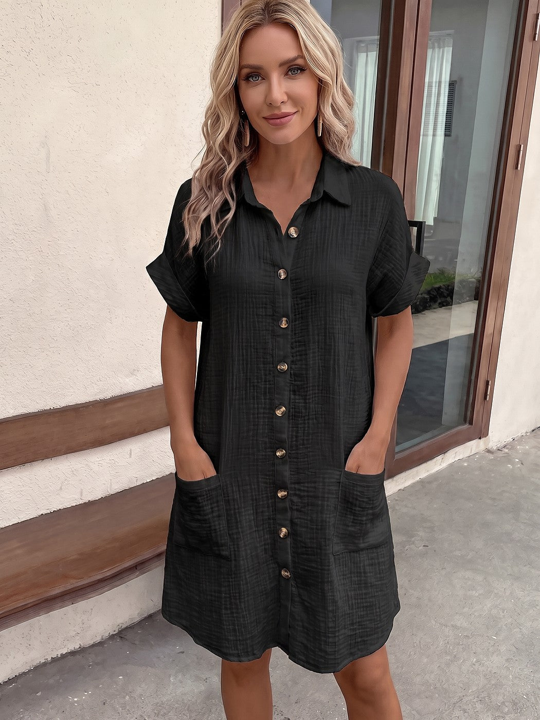 Women's Cotton Button Up Shirt Dress