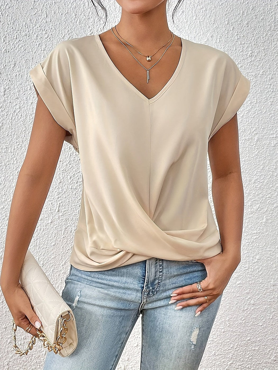 Women's V Neck Short Sleeve Top