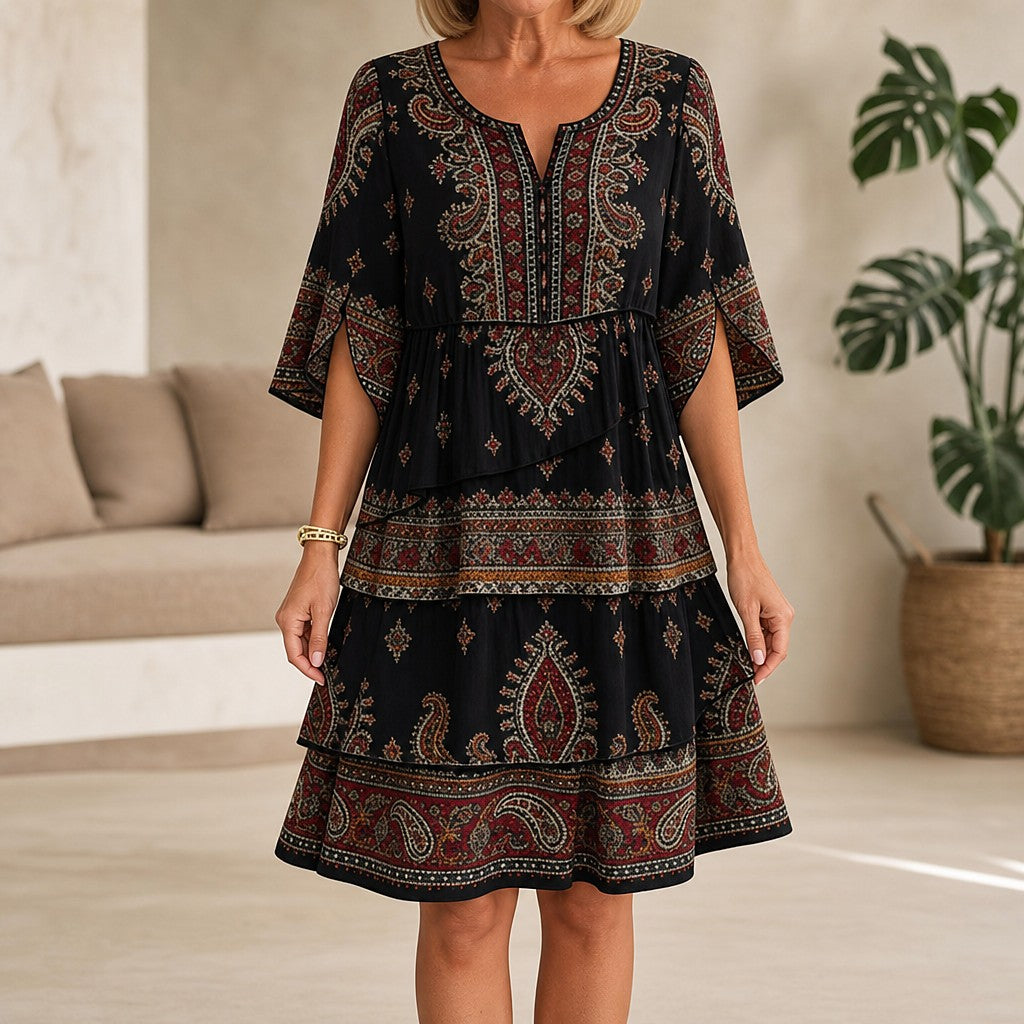 Women's Tiered Paisley Midi Dress