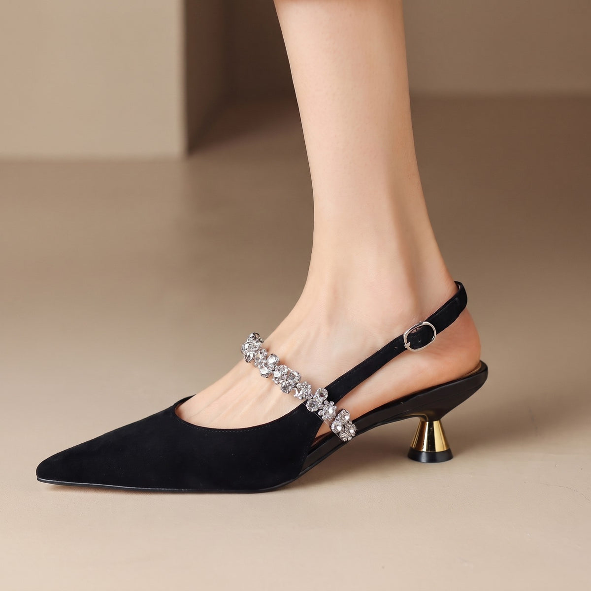 Women's Crystal Slingback Kitten Heels