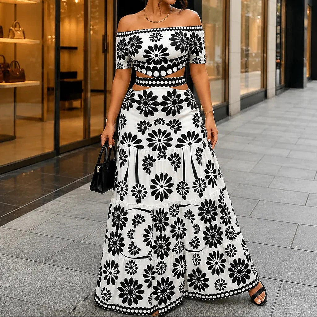 Women's Off-Shoulder Floral Maxi Skirt Set