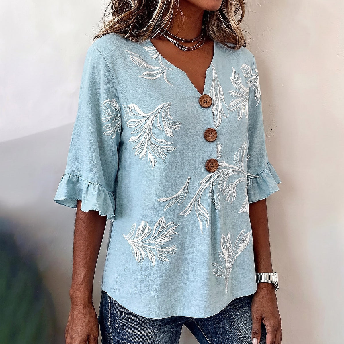 Women's Printed Button Up Blouse