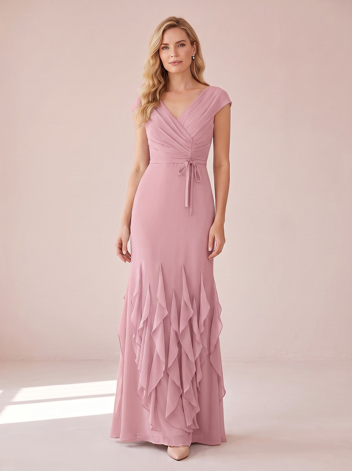 Women's Vintage Neckline Ruffle Maxi Evening Dress