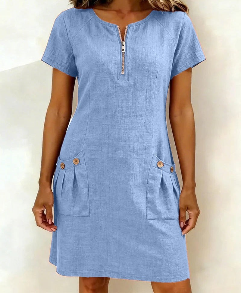 Women's Zip Front Summer Shift Dress