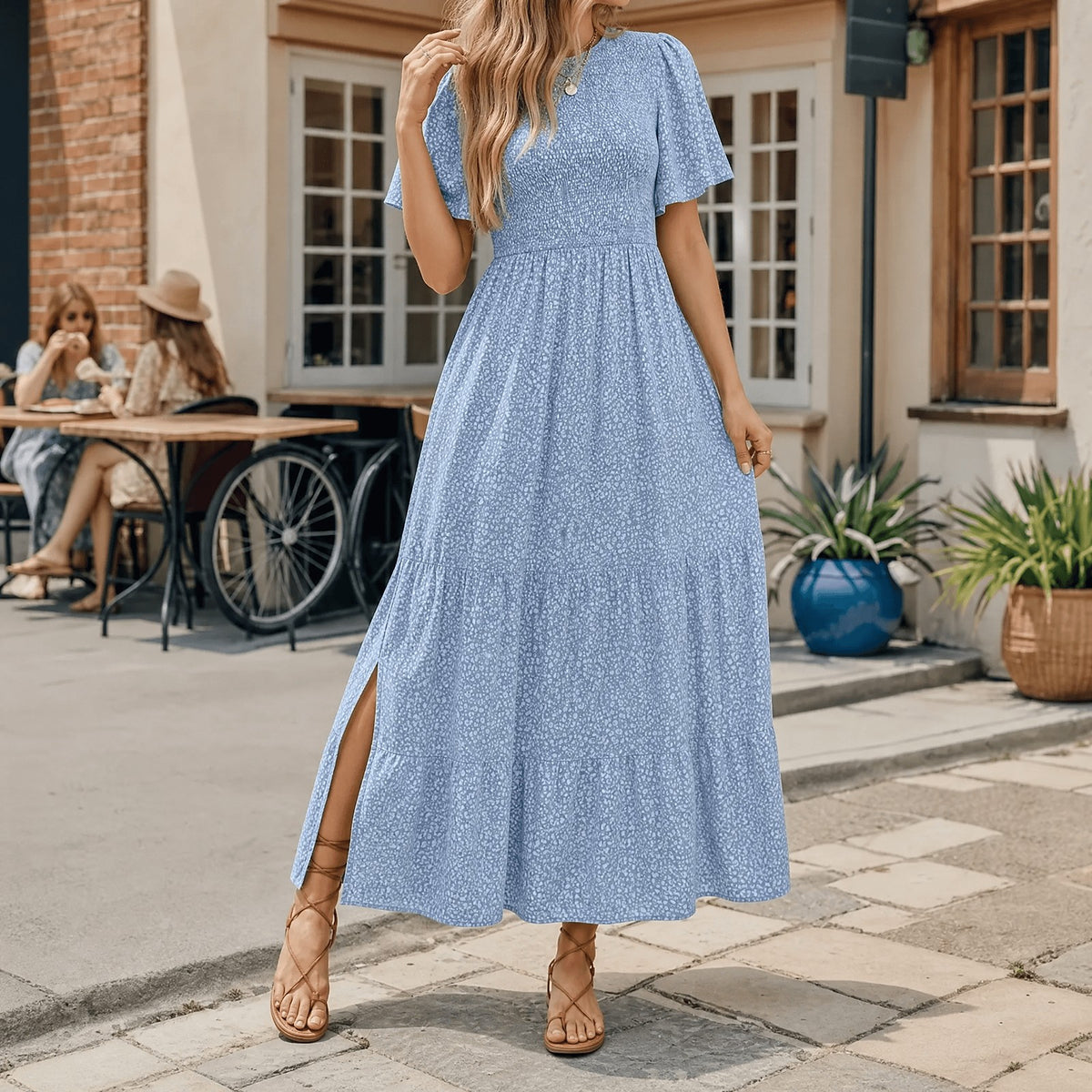 Women's Smocked Floral Maxi Dress