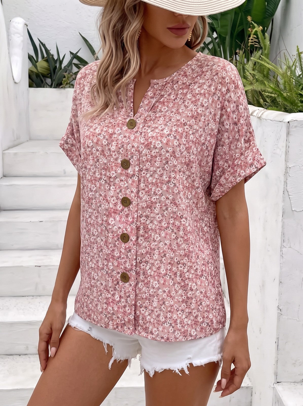 Women's Floral Short Sleeve Blouse