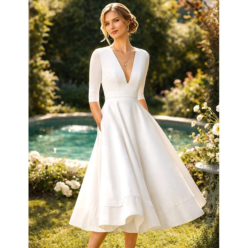 Women's Draped V Neck Midi Dress