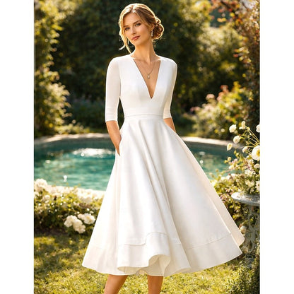 Women's Draped V Neck Midi Dress