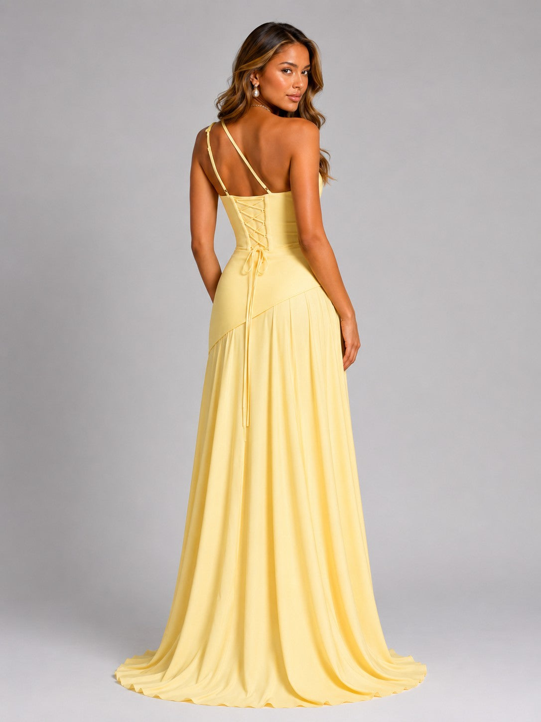 Women's One Shoulder Corset Chiffon Maxi Dress