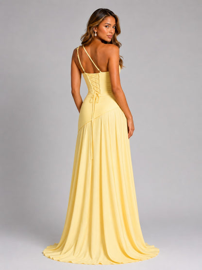 Women's One Shoulder Corset Chiffon Maxi Dress
