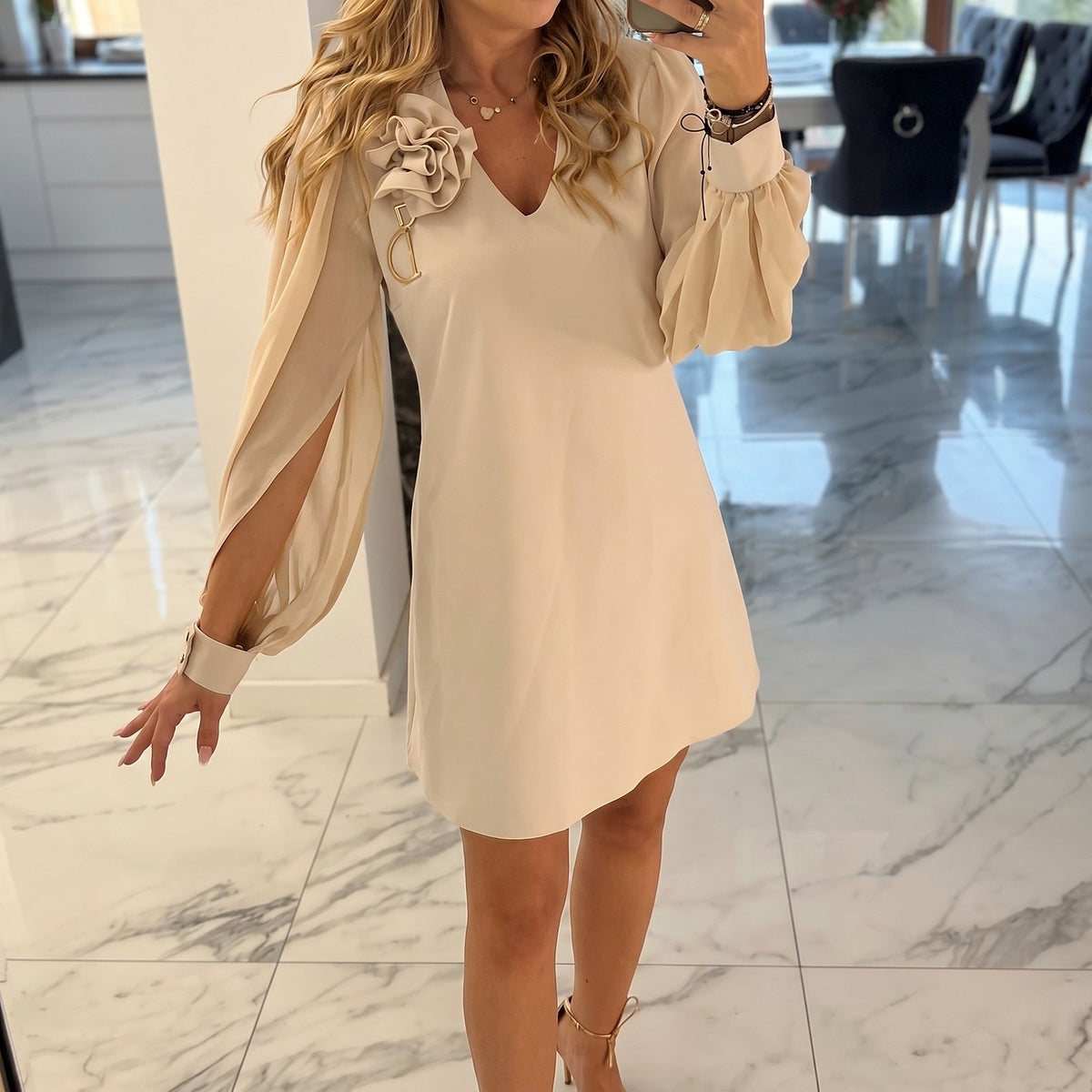 Women's Rosette Split Sleeve Mini Dress