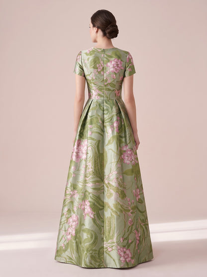 Women's Vintage Neckline Floral A-Line Evening Dress