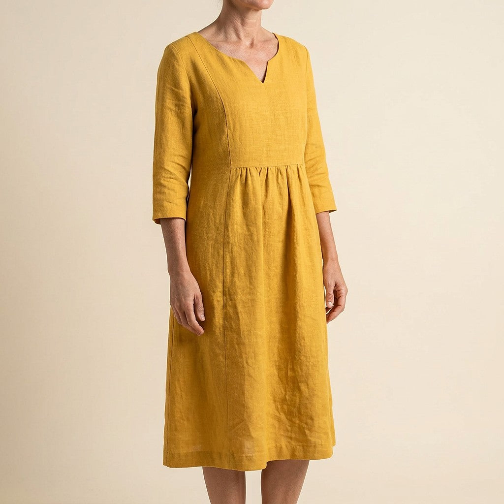Women's V-Neck 3/4 Sleeve Midi Dress