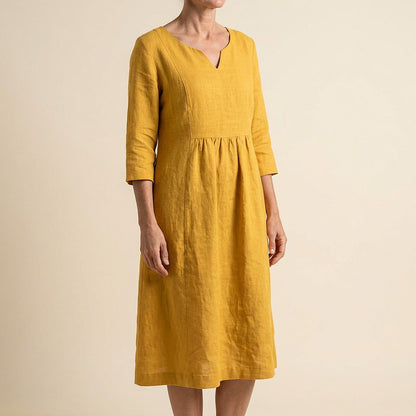 Women's V-Neck 3/4 Sleeve Midi Dress