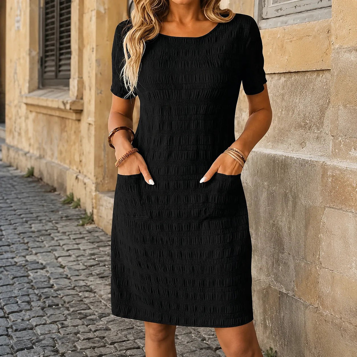 Women's Textured Knit Knee Length Dress