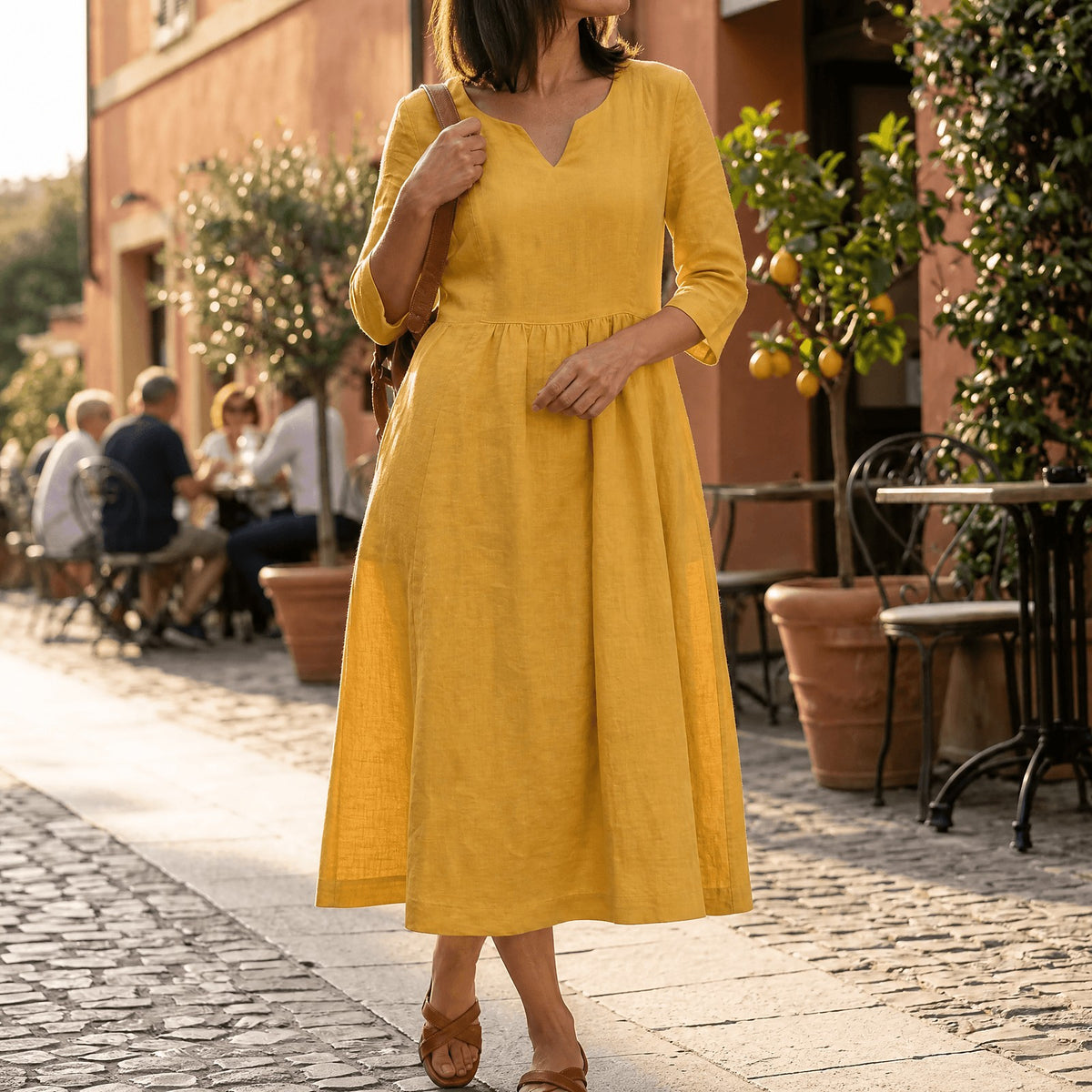Women's V-Neck 3/4 Sleeve Midi Dress