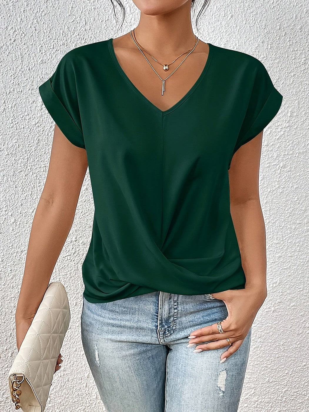 Women's V Neck Short Sleeve Top
