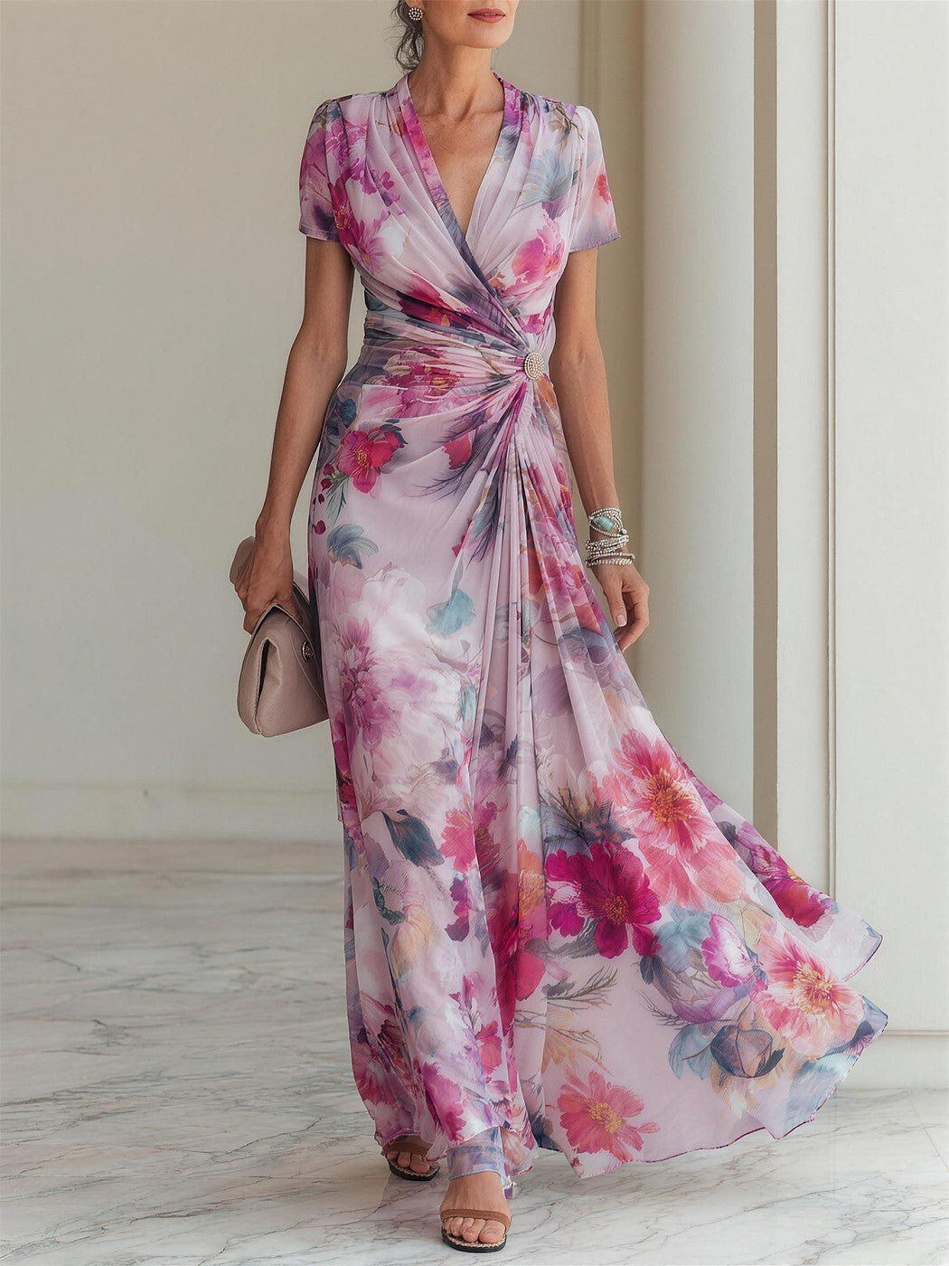 Women's Floral Wrap Maxi Dress