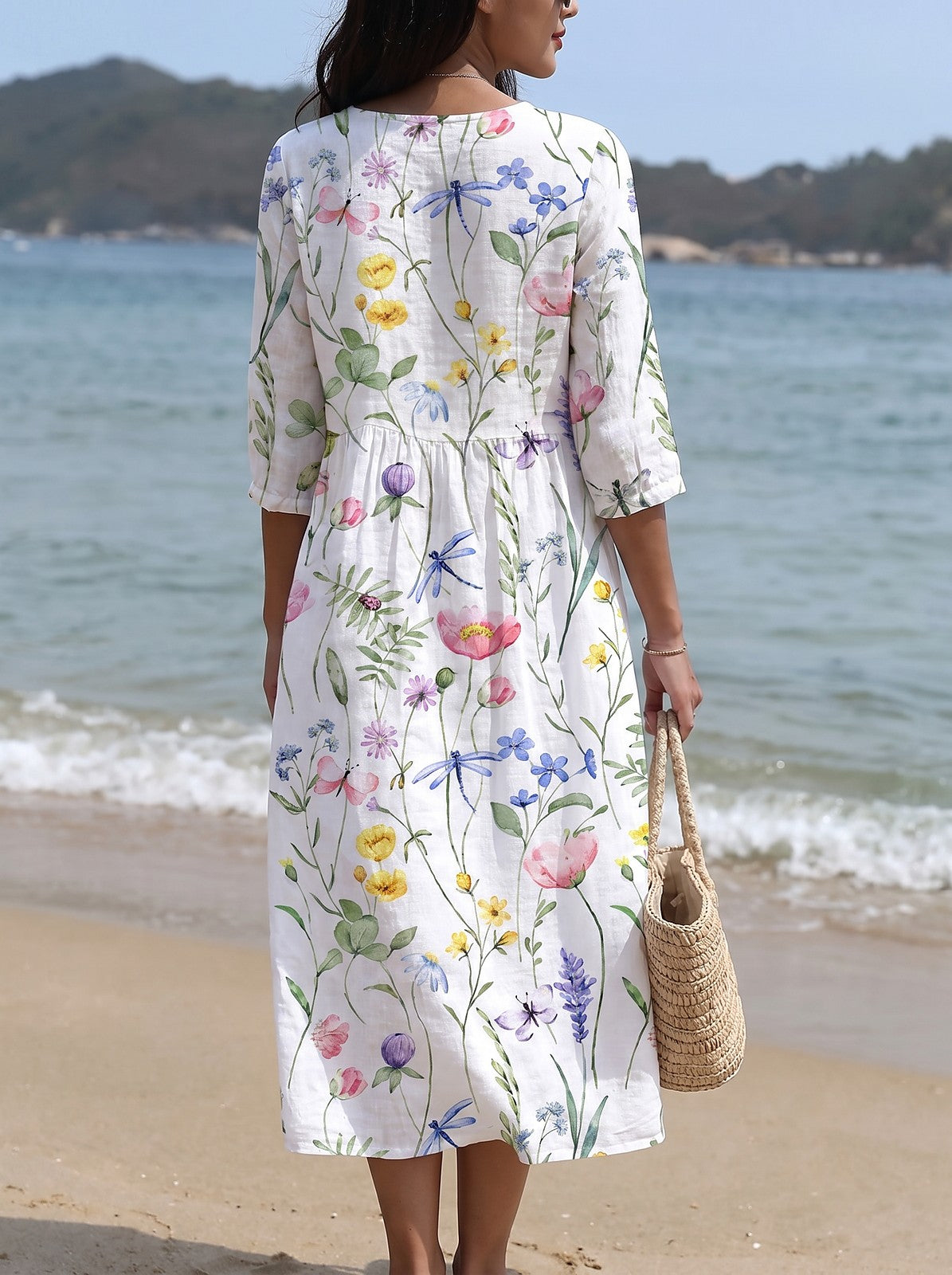 Women's Floral Print Beach Midi Dress