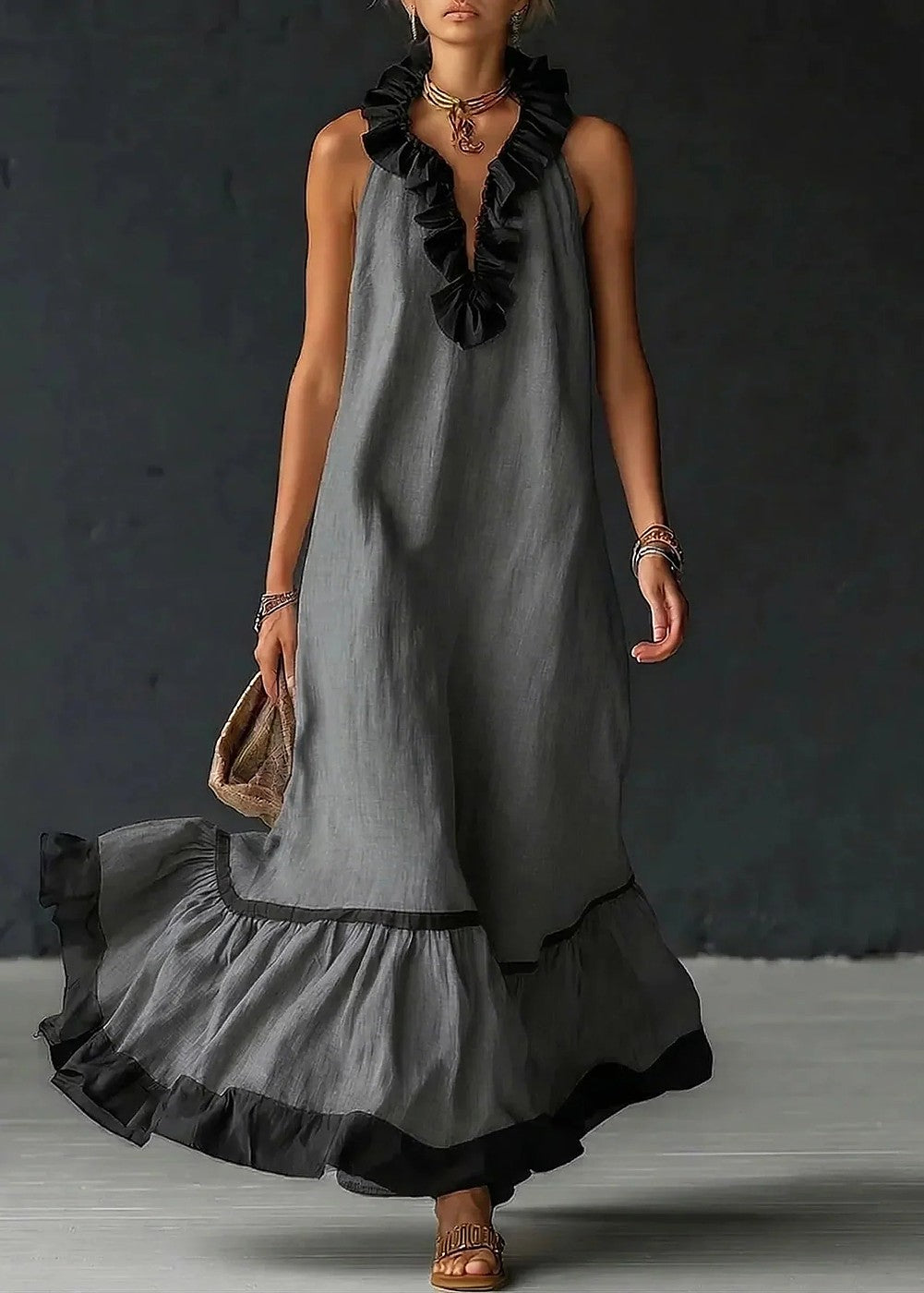Women's Halter Ruffle Maxi Dress