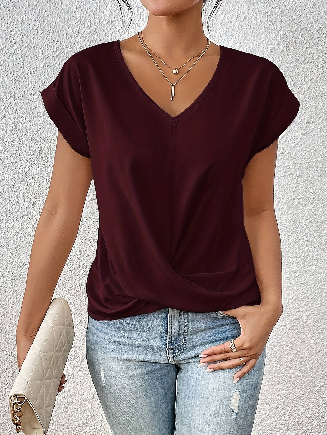 Women's V Neck Short Sleeve Top
