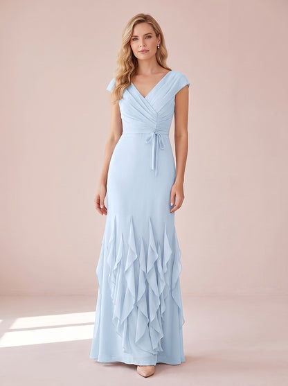 Women's Vintage Neckline Ruffle Maxi Evening Dress