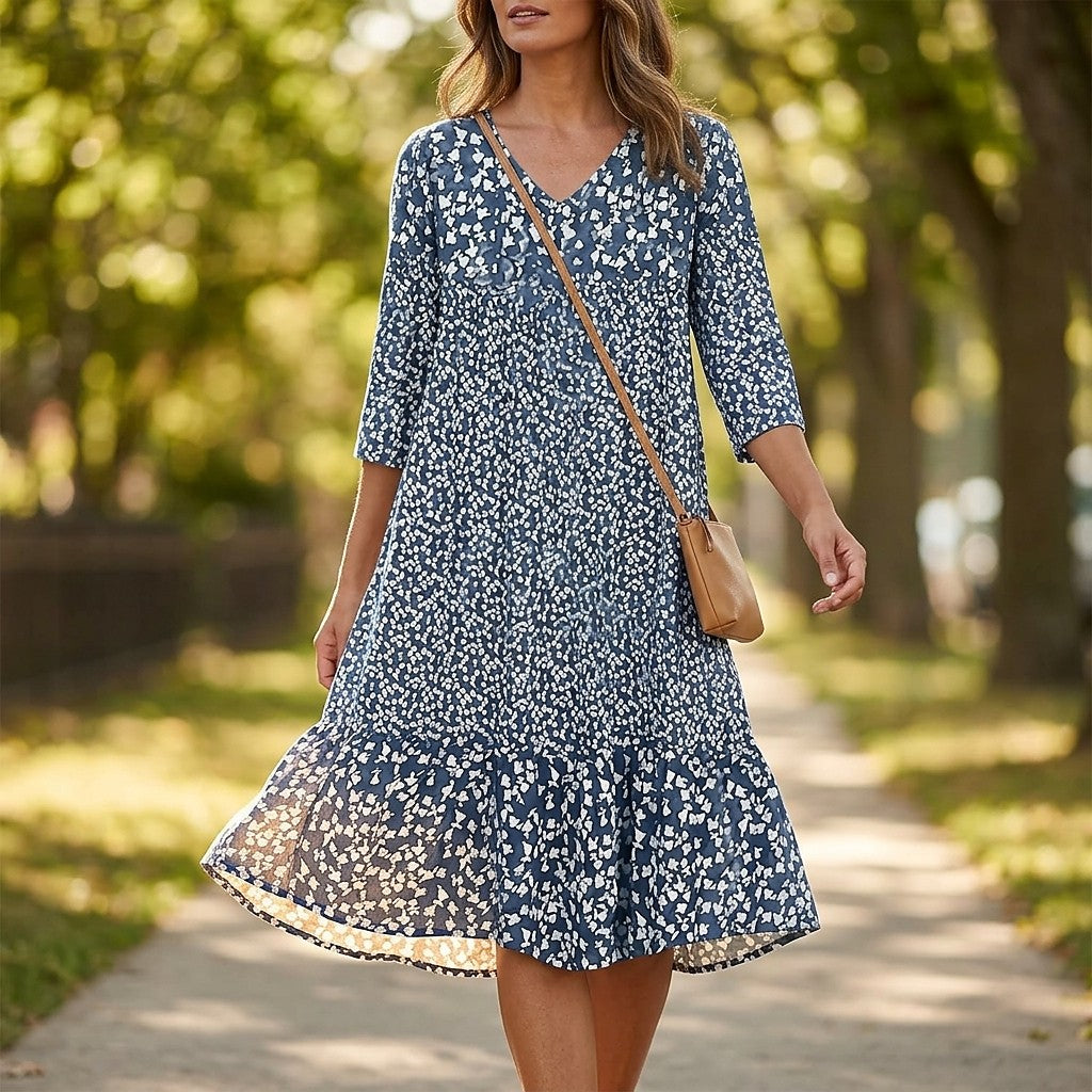 Women's V-Neck Floral Ruffle Hem Dress