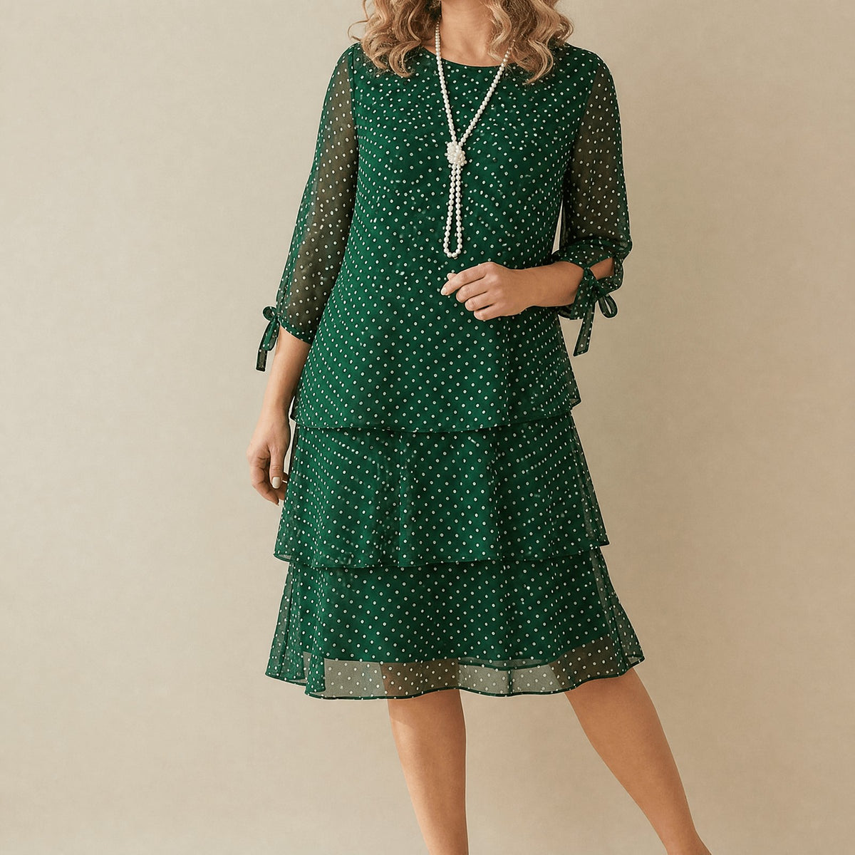Women's Tiered Polka Dot Chiffon Dress