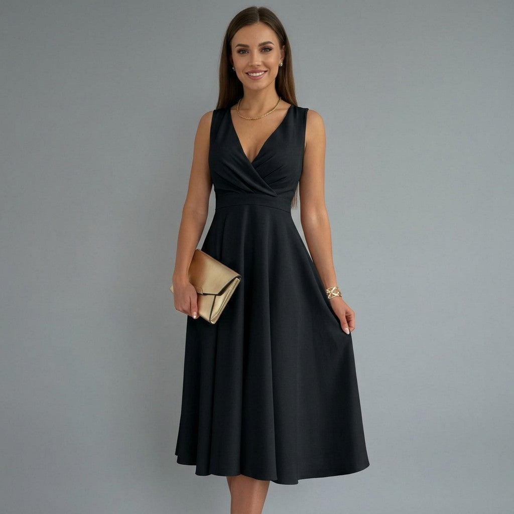 Women's Sleeveless V Neck Midi Dress