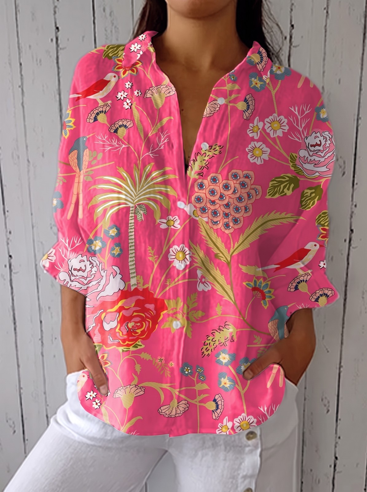 Women's Tropical Floral Print Blouse