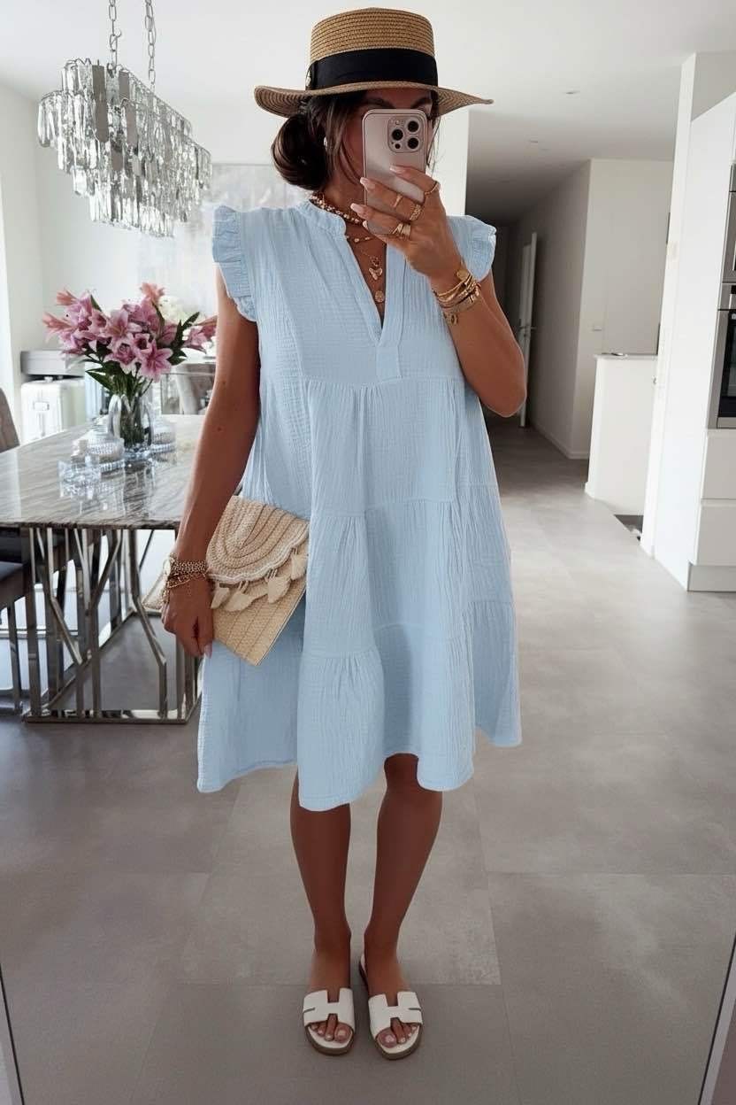 Women's Frill Sleeve V Neck Summer Dress