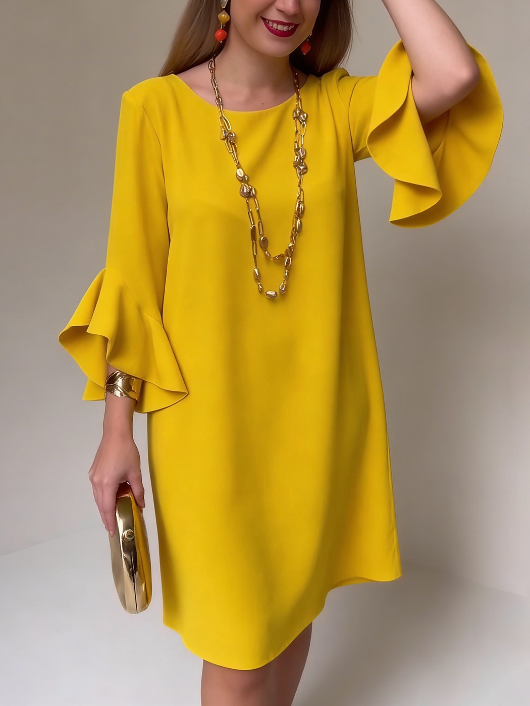 Women's Casual Ruffle Sleeve Shift Dress