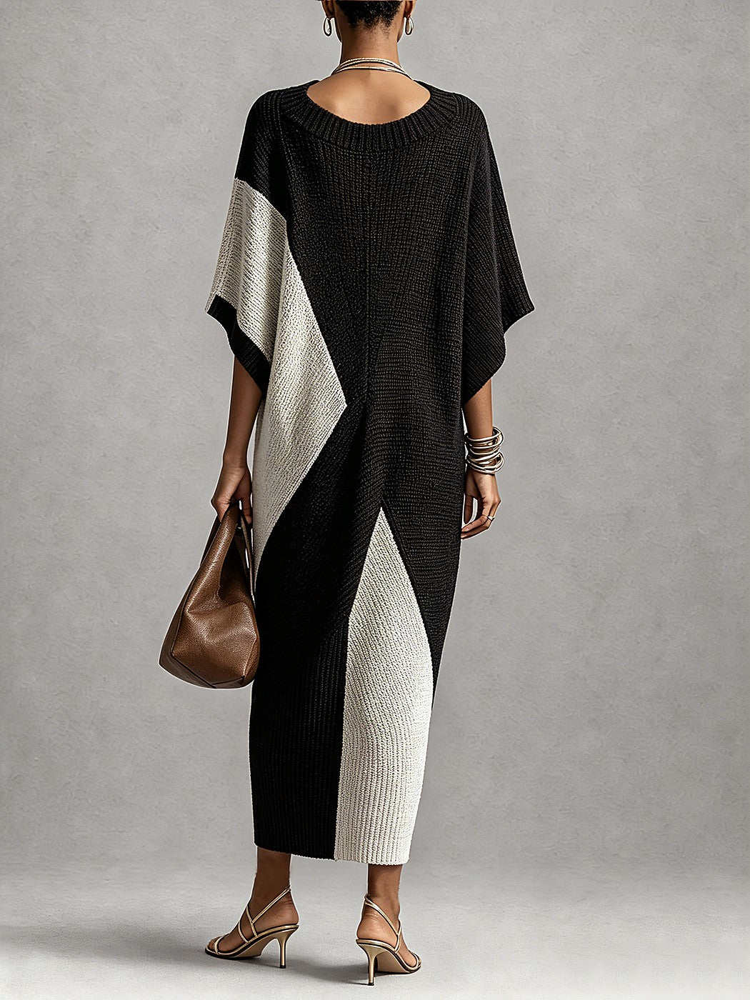 Women's V Neck Knit Midi Dress