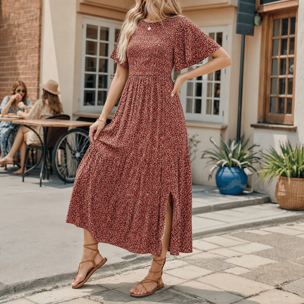 Women's Smocked Floral Maxi Dress