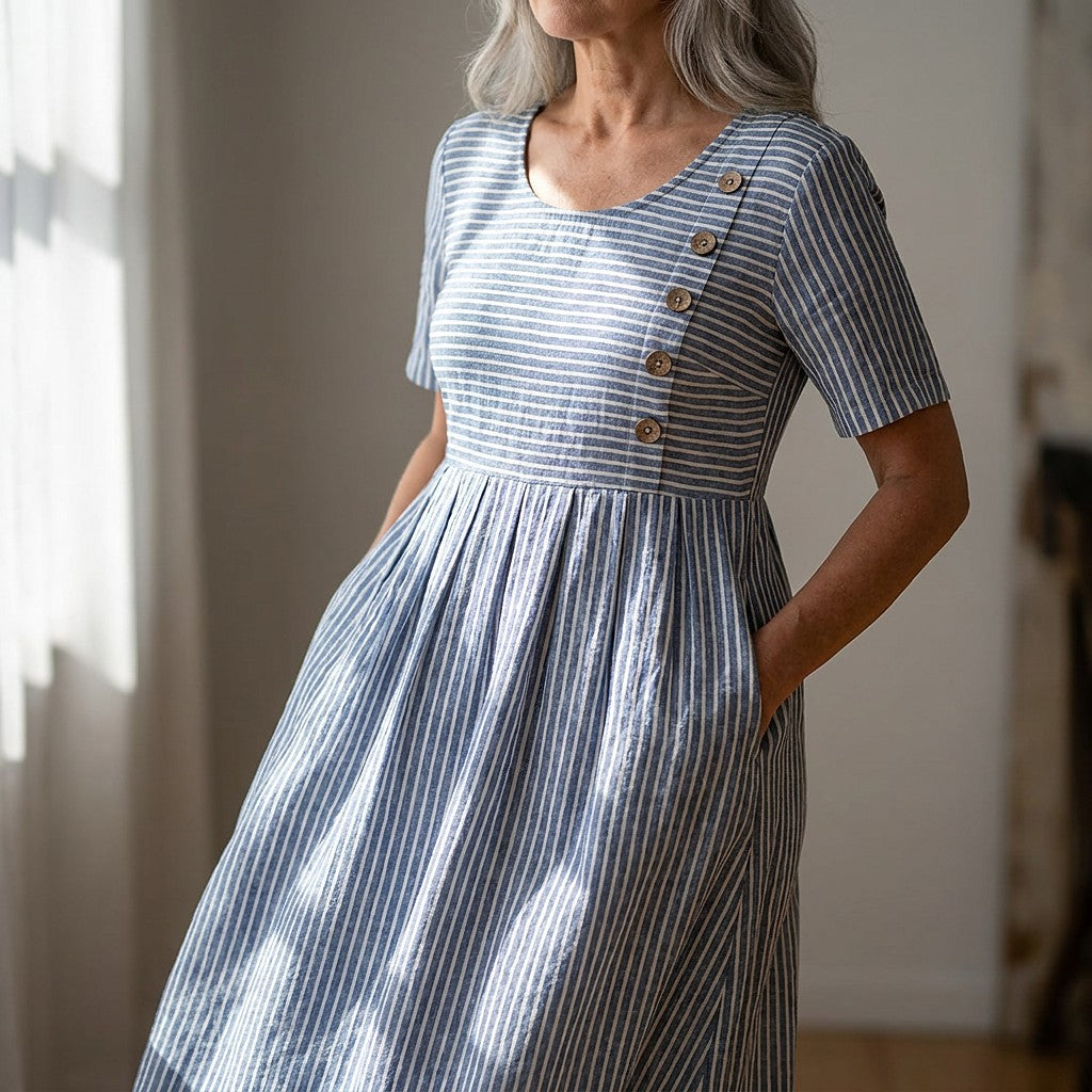 Women's Striped Short Sleeve Midi Dress