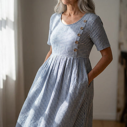 Women's Striped Short Sleeve Midi Dress